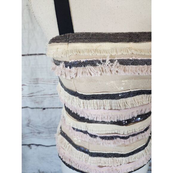Lafayette 148 Sequin and Fringe Convertible Strap Top Size 4 - Picture 4 of 6